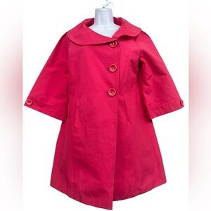 Vintage Trilogi Swing Coat Hot Pink S‎ Retro Mod A-Line Trench Jacket Statement